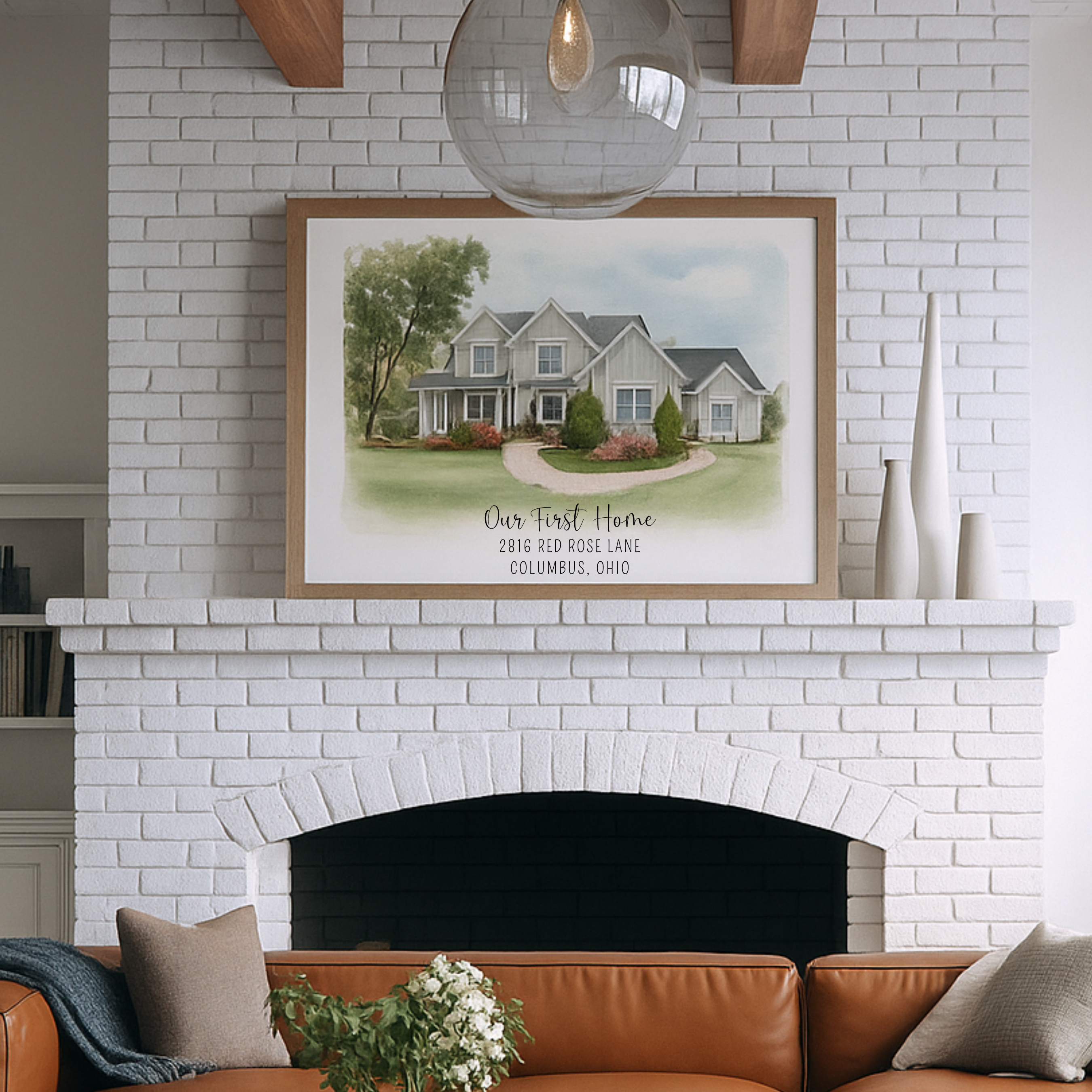 Personalized "Our First Home" Watercolor House Portrait Print – Custom New Home Gift | Address Art Keepsake for Couples & Families