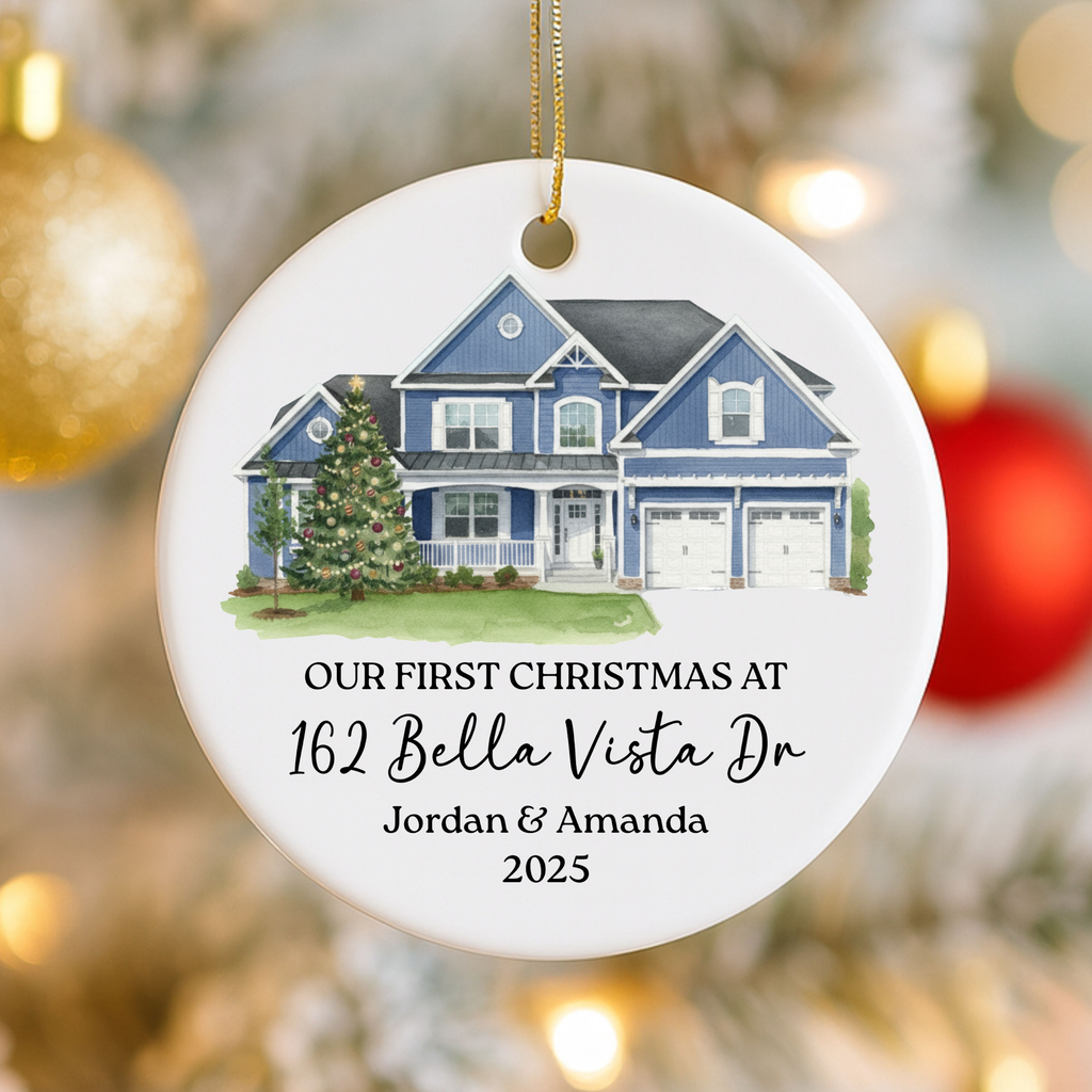 Personalized New Home Christmas Ornament 2025 – Our First Christmas at New Address | Custom House Ornament Gift for Couples & Families