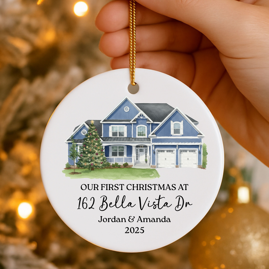 Personalized New Home Christmas Ornament 2025 – Our First Christmas at New Address | Custom House Ornament Gift for Couples & Families