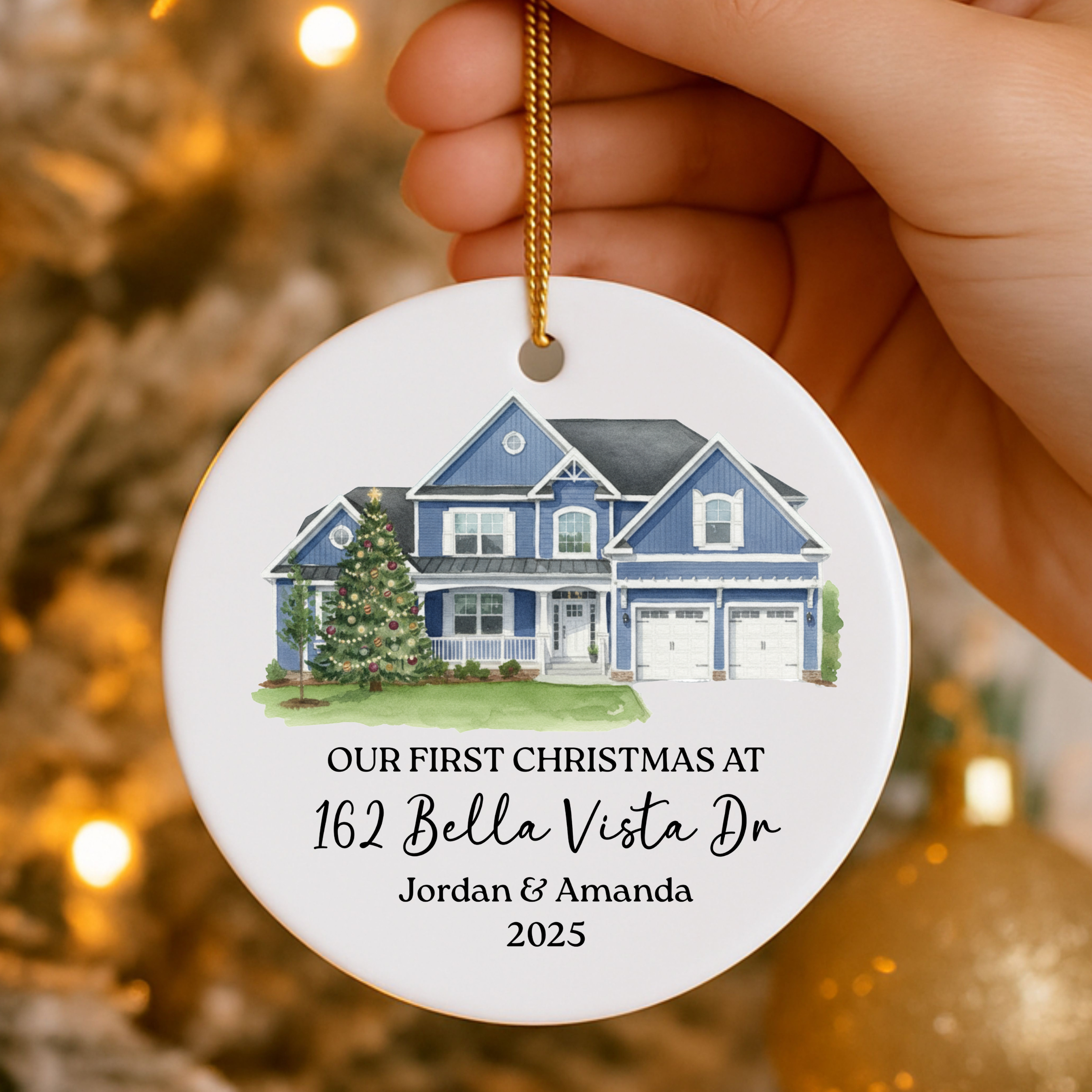 Personalized New Home Christmas Ornament 2025 – Our First Christmas at New Address | Custom House Ornament Gift for Couples & Families