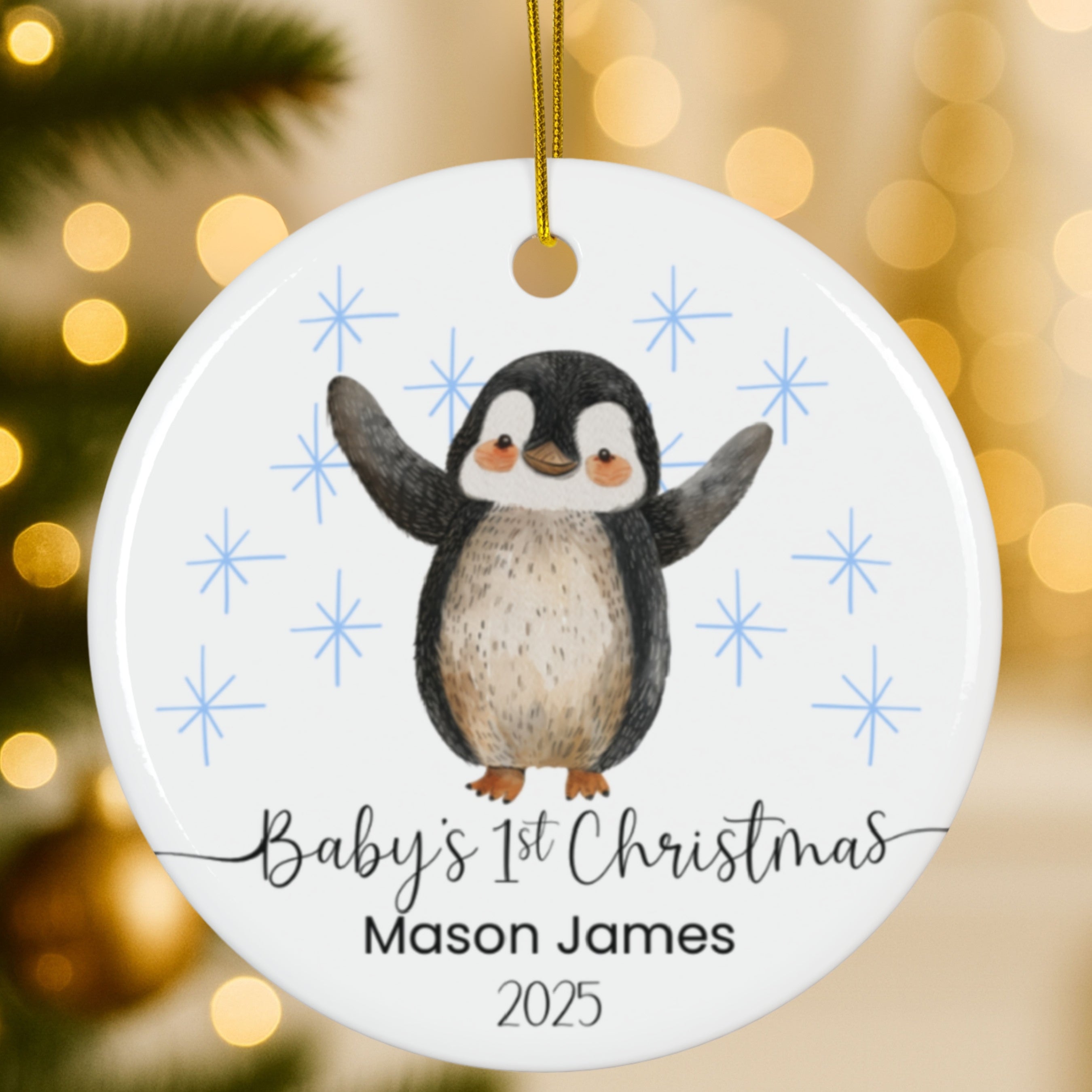 Personalized Baby’s First Christmas Ornament – Cute Penguin Design