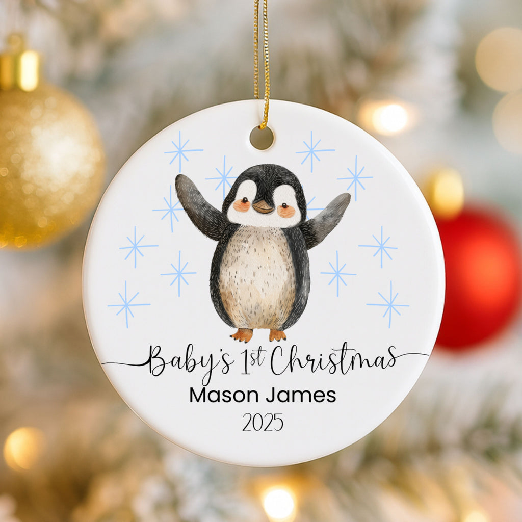 Personalized Baby’s First Christmas Ornament – Cute Penguin Design