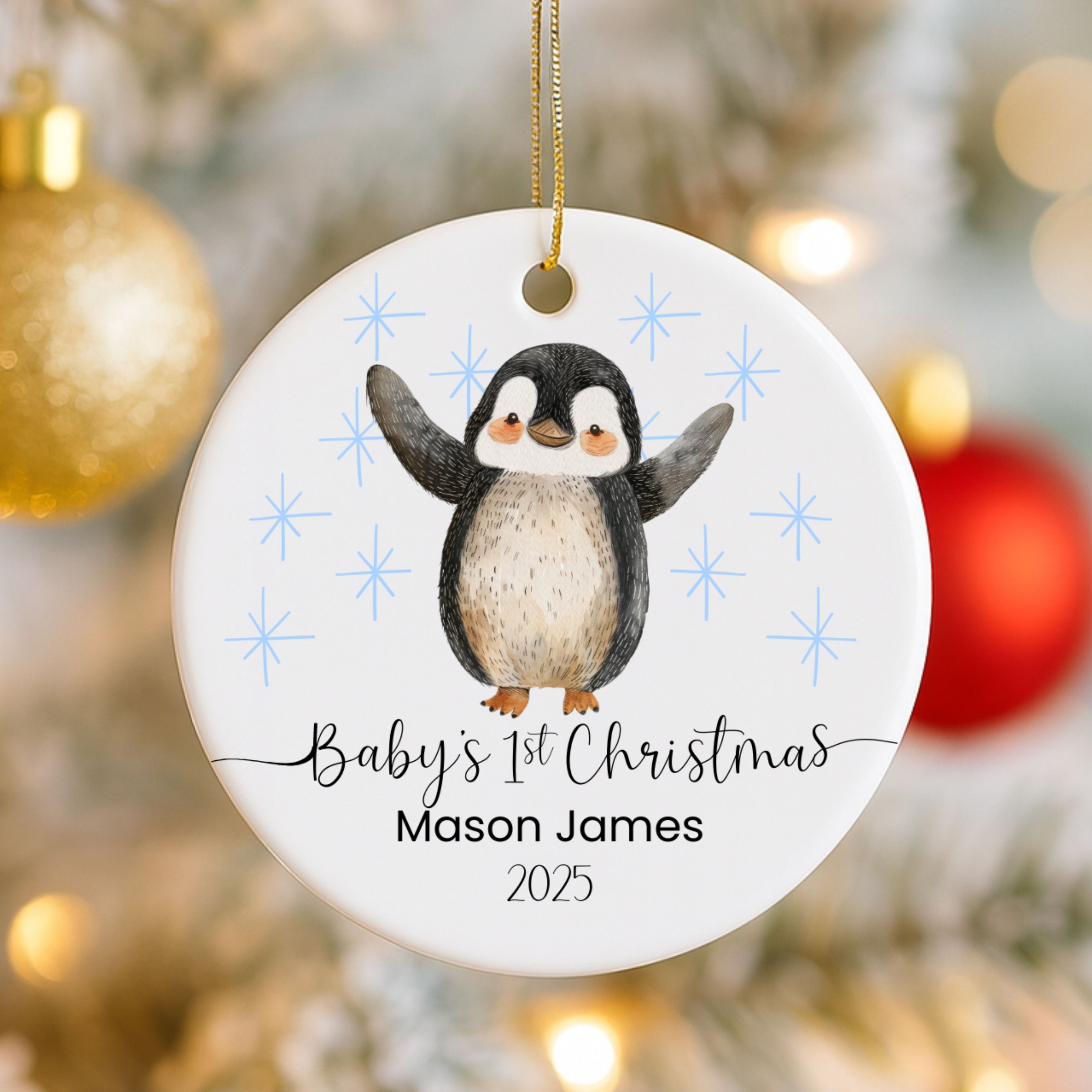 Personalized Baby’s First Christmas Ornament – Cute Penguin Design