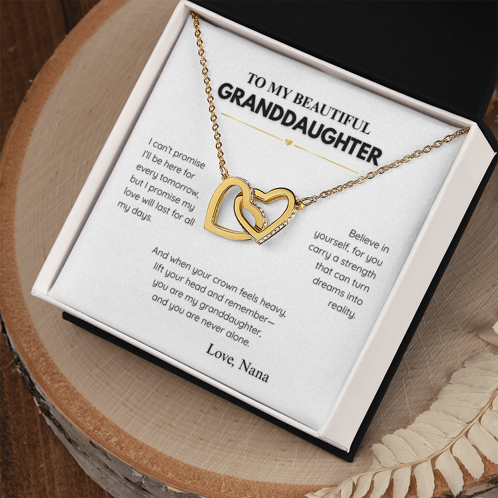 Interlocking Hearts Necklace for Granddaughter – Personalized Message Card from Nana (Name Customizable)