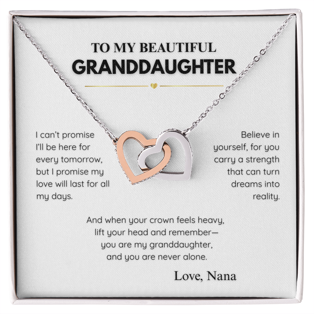 Interlocking Hearts Necklace for Granddaughter – Personalized Message Card from Nana (Name Customizable)