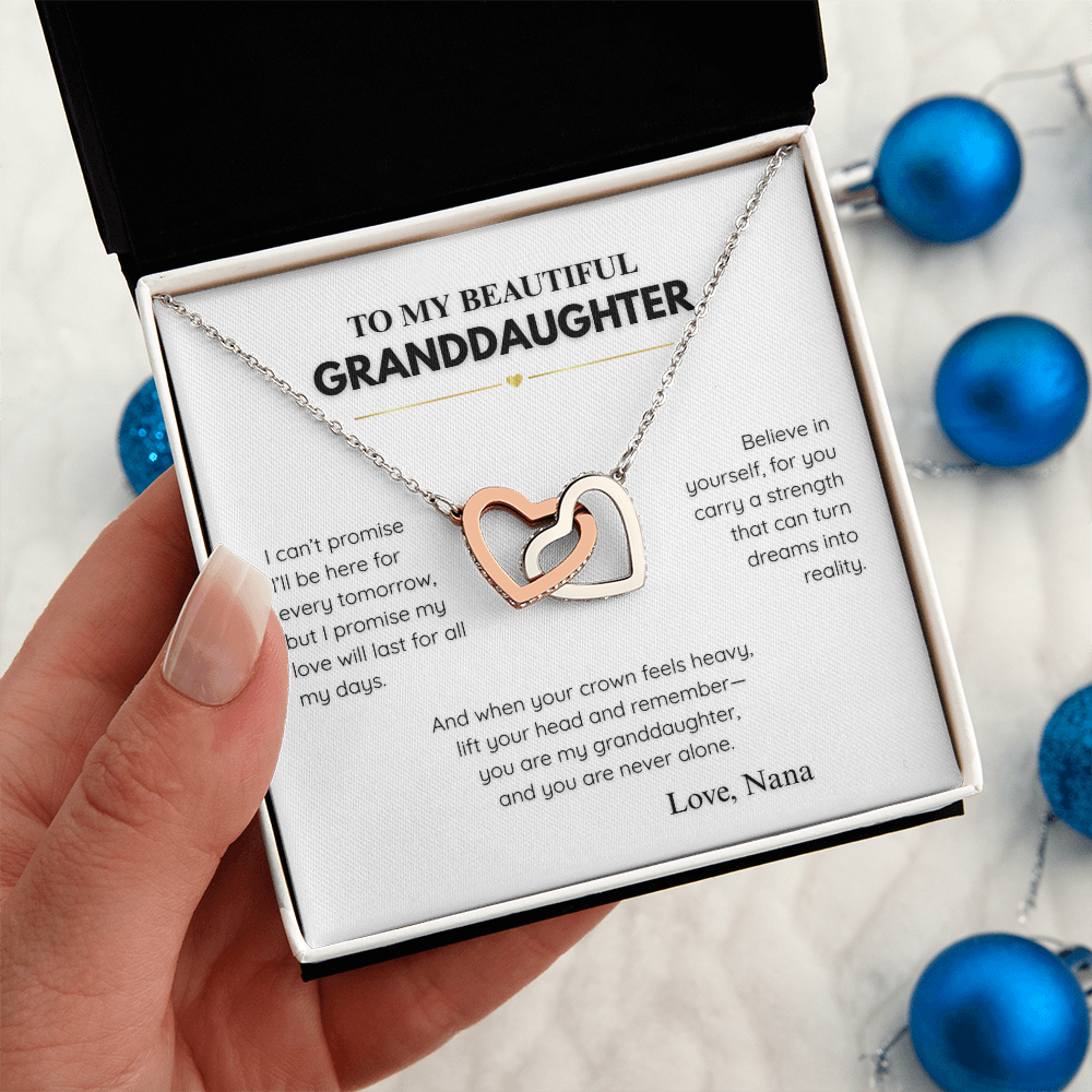 Interlocking Hearts Necklace for Granddaughter – Personalized Message Card from Nana (Name Customizable)