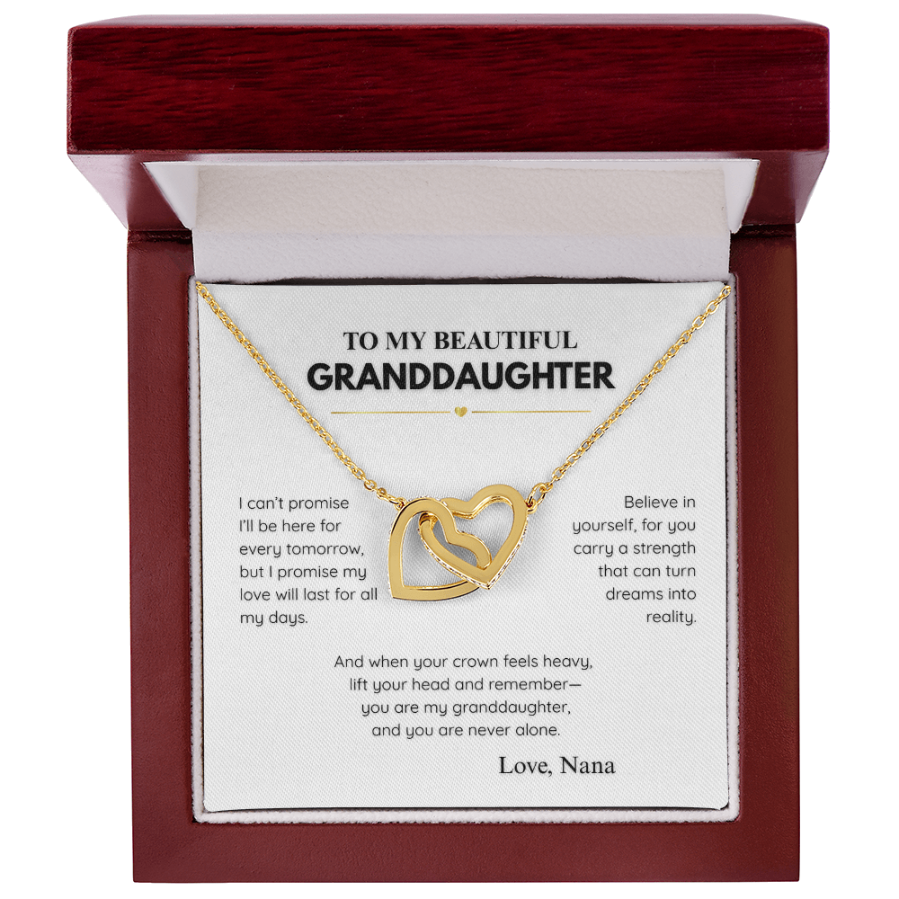 Interlocking Hearts Necklace for Granddaughter – Personalized Message Card from Nana (Name Customizable)