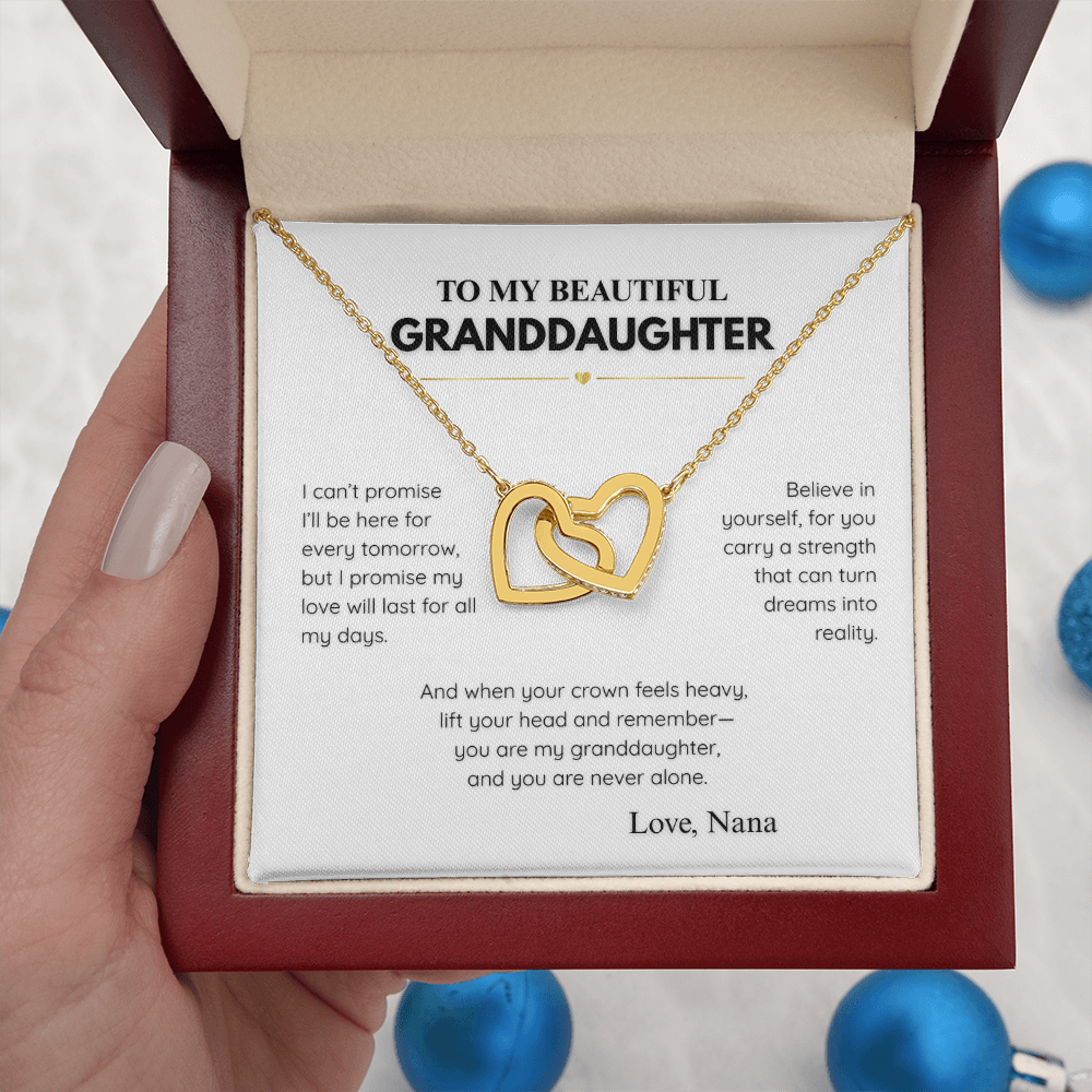 Interlocking Hearts Necklace for Granddaughter – Personalized Message Card from Nana (Name Customizable)