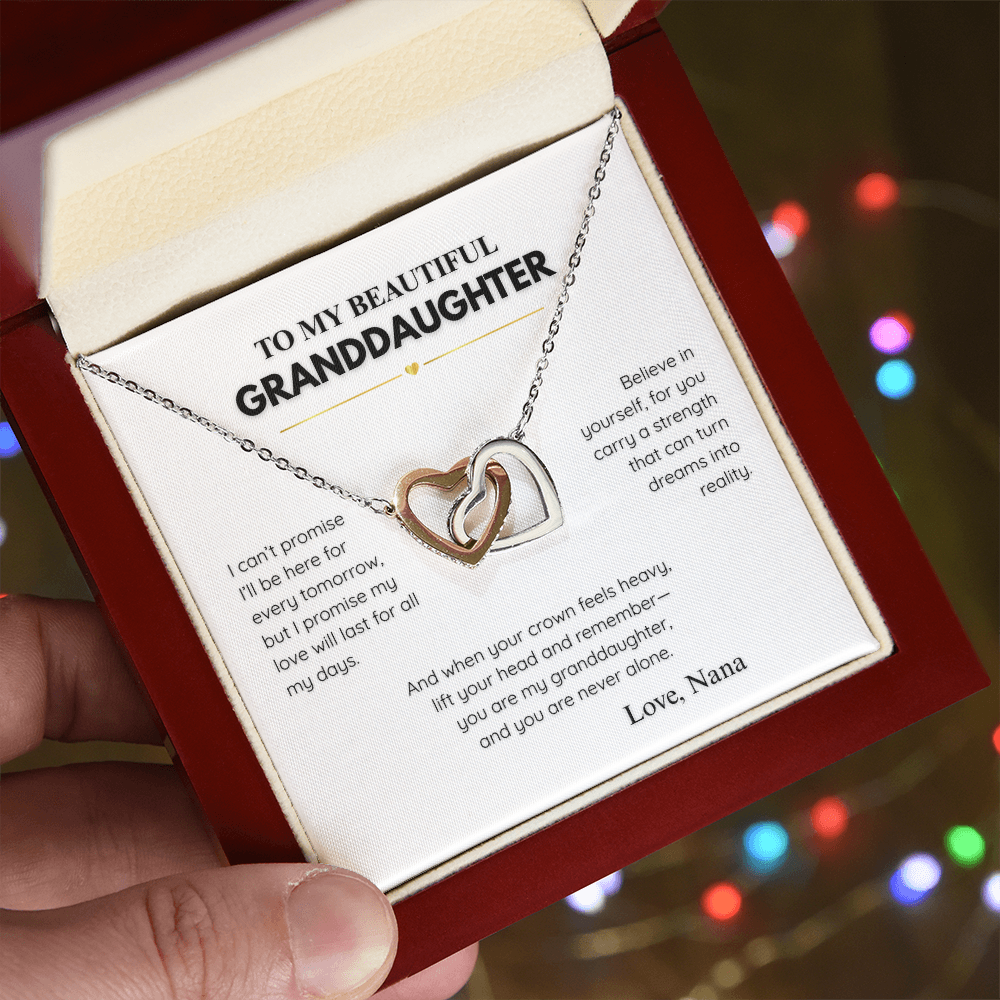 Interlocking Hearts Necklace for Granddaughter – Personalized Message Card from Nana (Name Customizable)